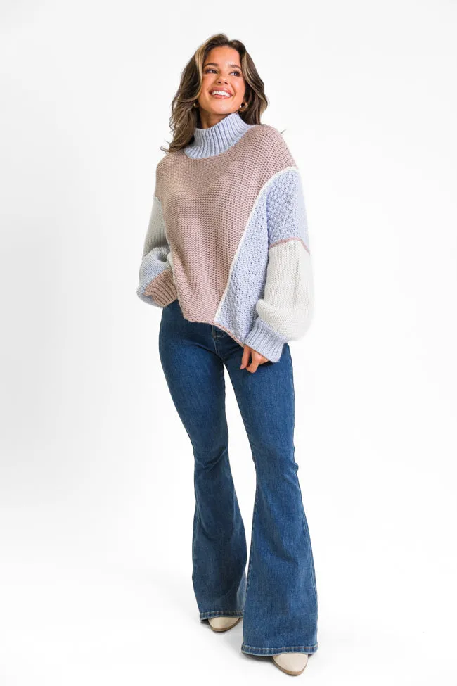 Skyline View Ivory and Blue Mock Neck Color Block Sweater sold by Pink Lily product image thumbnail 2