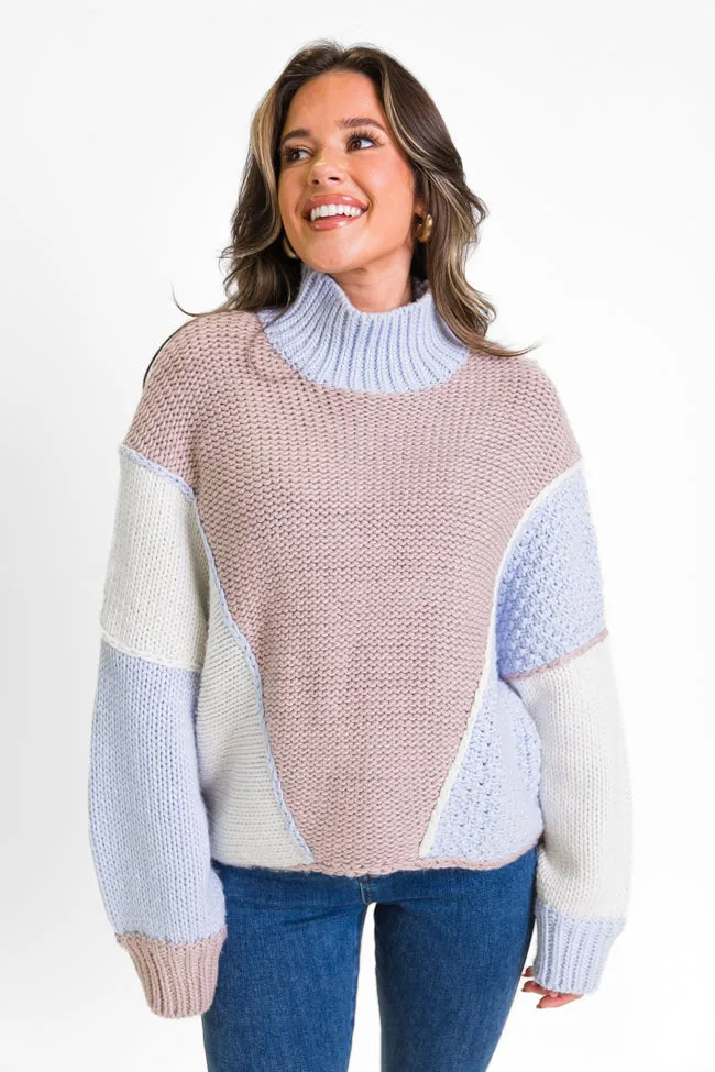 Skyline View Ivory and Blue Mock Neck Color Block Sweater sold by Pink Lily product image thumbnail 4