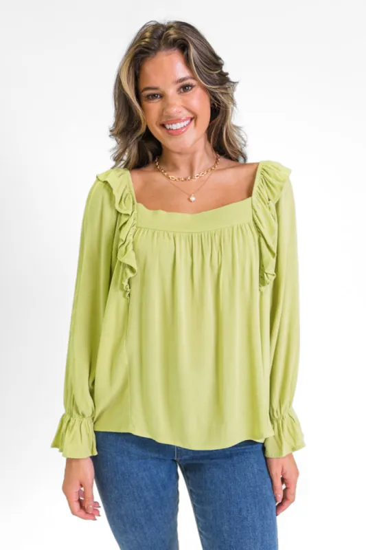 High Hopes Lime Ruffle Sleeve Square Neck Top FINAL SALE sold by Pink Lily