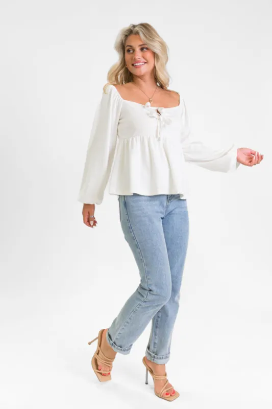 Always Ready Ivory Tie Front Knit Top FINAL SALE sold by Pink Lily