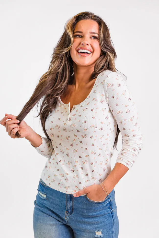 Best In Bloom Ivory Ribbed Floral Henley Top FINAL SALE sold by Pink Lily