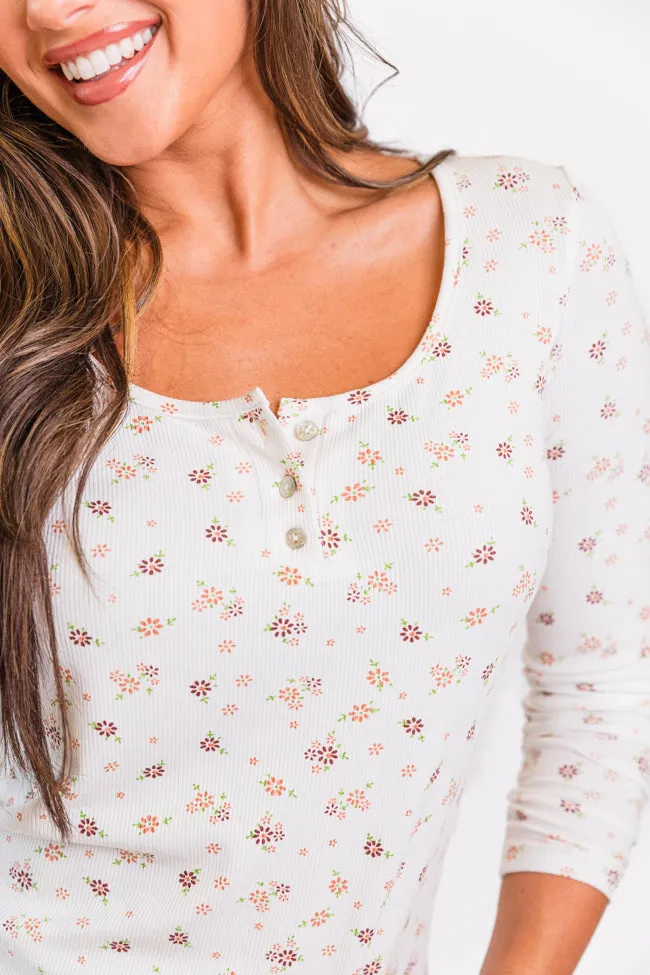 Best In Bloom Ivory Ribbed Floral Henley Top FINAL SALE sold by Pink Lily product image thumbnail 3