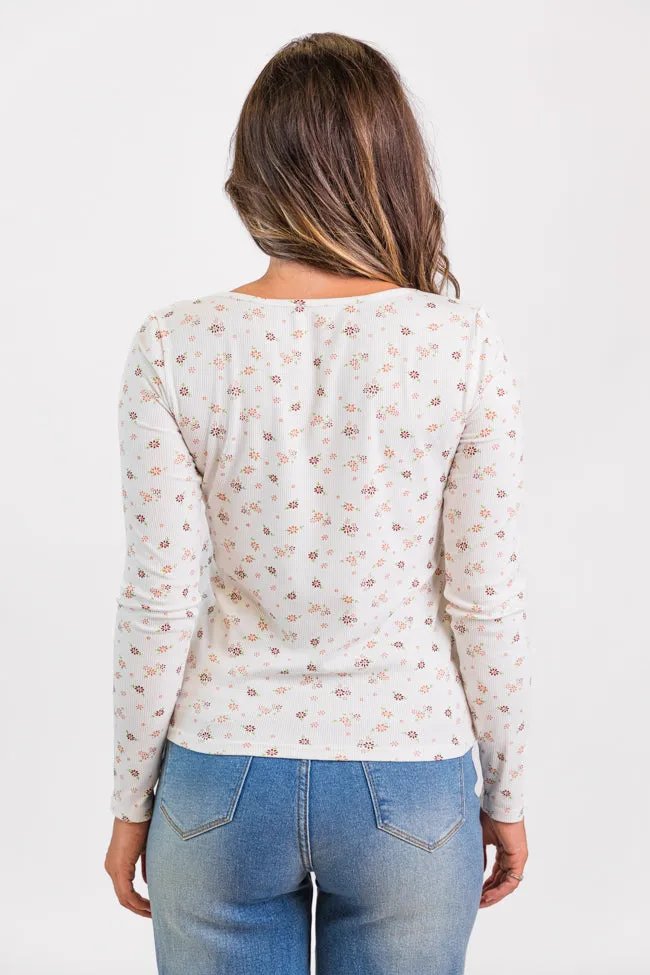 Best In Bloom Ivory Ribbed Floral Henley Top FINAL SALE sold by Pink Lily product image thumbnail 5