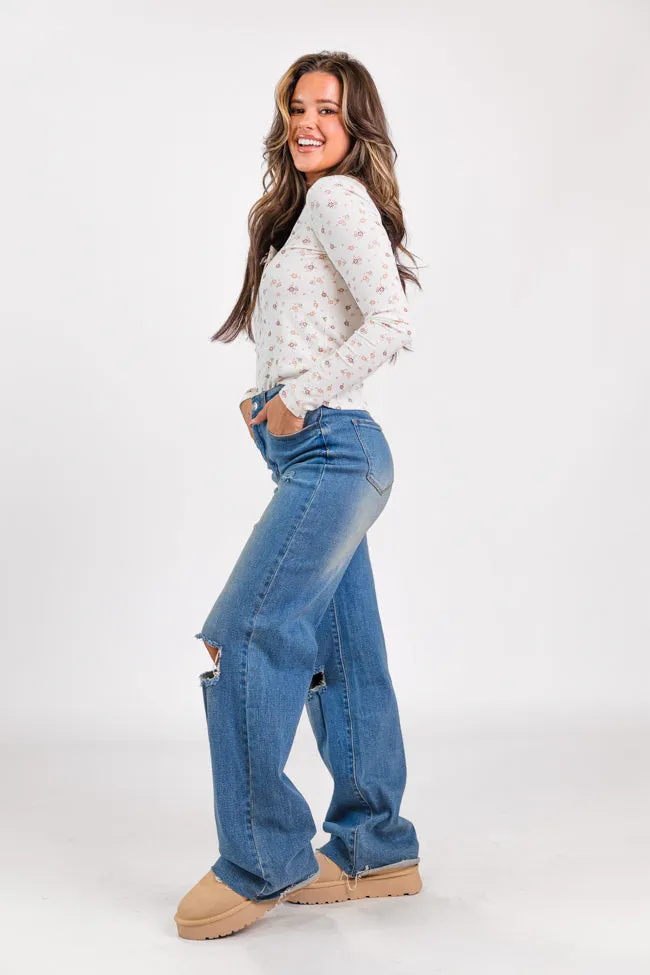 Best In Bloom Ivory Ribbed Floral Henley Top FINAL SALE sold by Pink Lily product image thumbnail 2