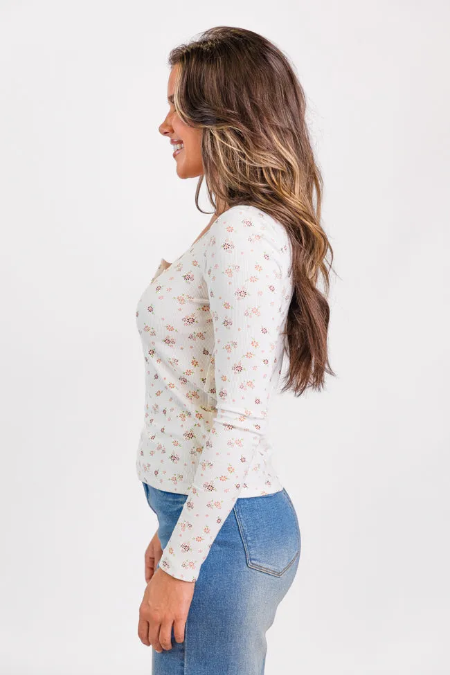 Best In Bloom Ivory Ribbed Floral Henley Top FINAL SALE sold by Pink Lily product image thumbnail 4
