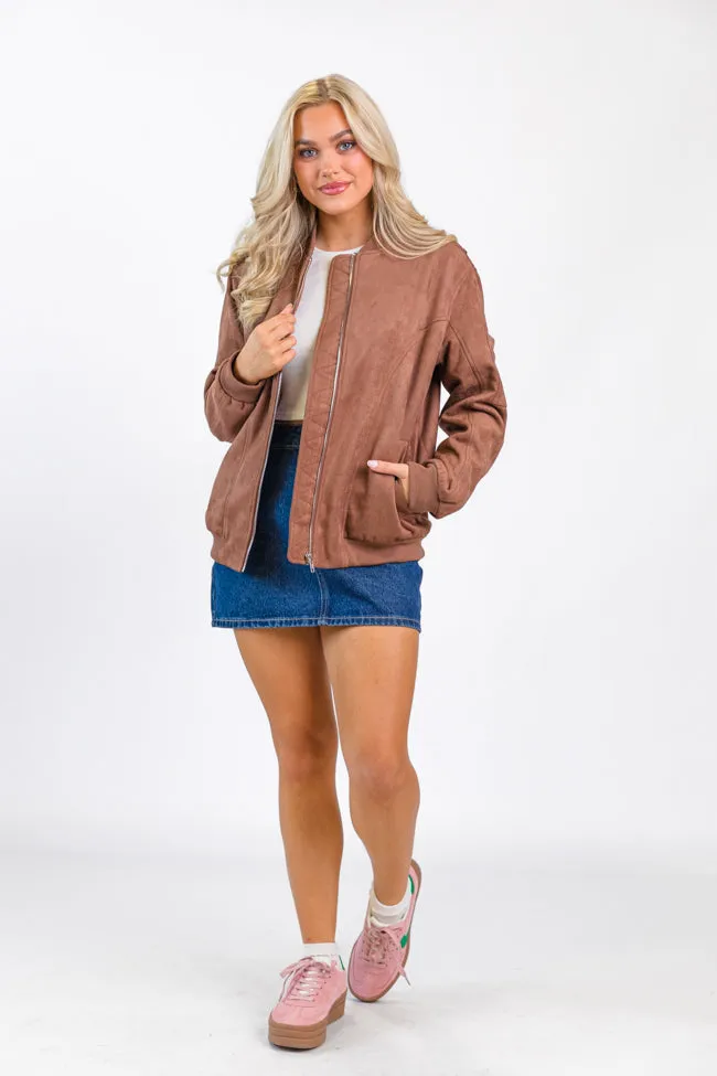 Believe In Me Brown Oversized Suede Bomber Jacket FINAL SALE sold by Pink Lily product image thumbnail 2