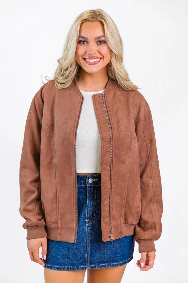 Believe In Me Brown Oversized Suede Bomber Jacket FINAL SALE sold by Pink Lily product image thumbnail 3