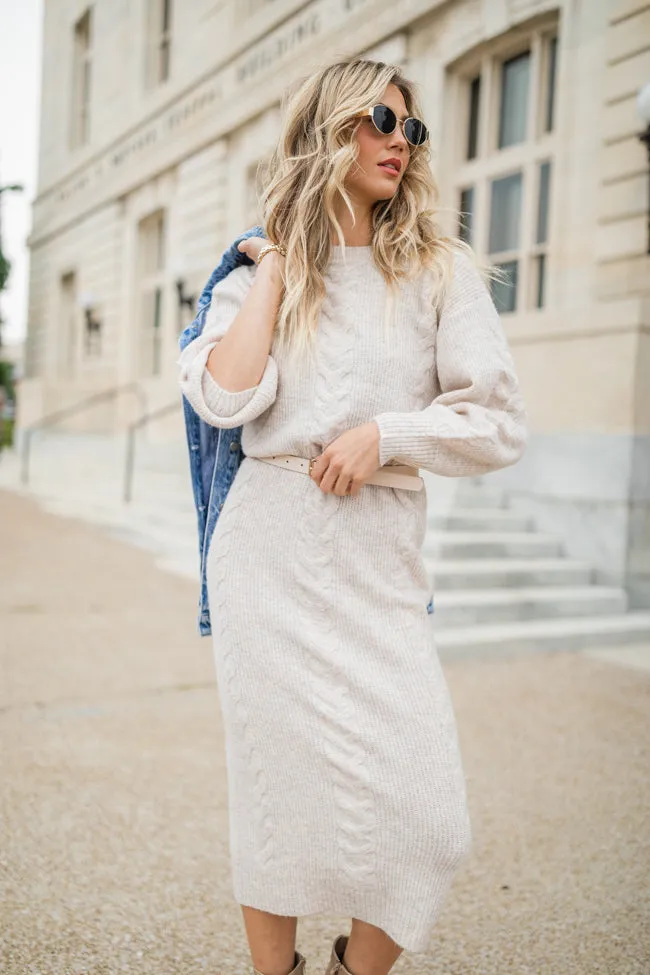 Stay On Your Mind Oatmeal Cable Knit Midi Dress FINAL SALE sold by Pink Lily