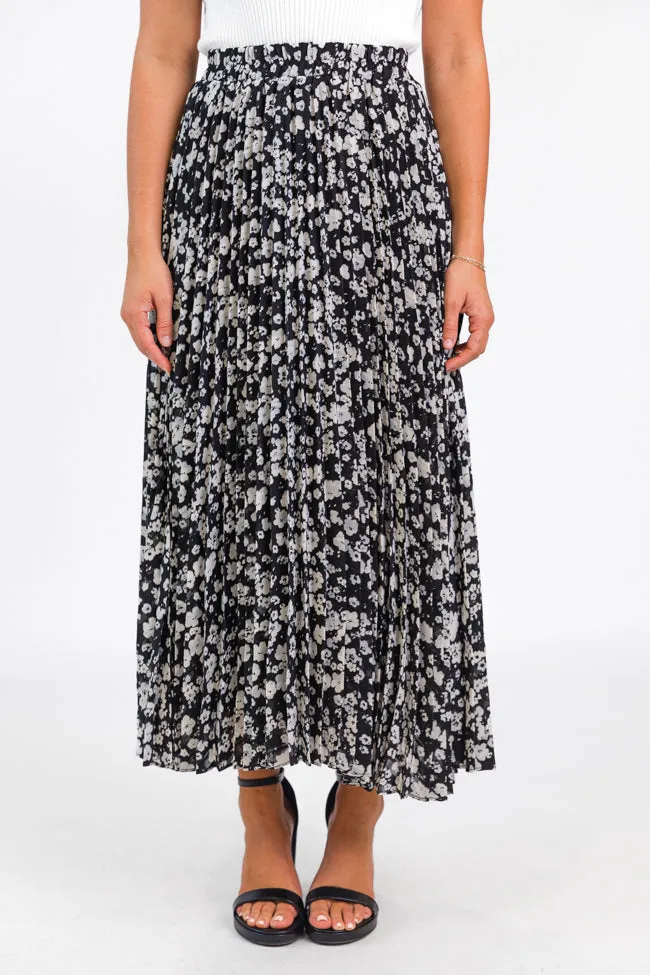 Pleats and Thank You Black Floral Maxi Skirt FINAL SALE sold by Pink Lily