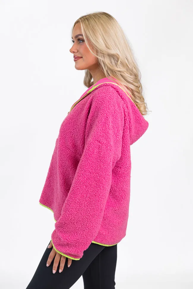 My Go To Pink and Green Sherpa Quarter Zip Hooded Pullover FINAL SALE sold by Pink Lily product image thumbnail 5