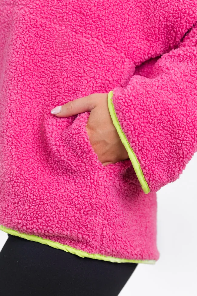 My Go To Pink and Green Sherpa Quarter Zip Hooded Pullover FINAL SALE sold by Pink Lily product image thumbnail 4