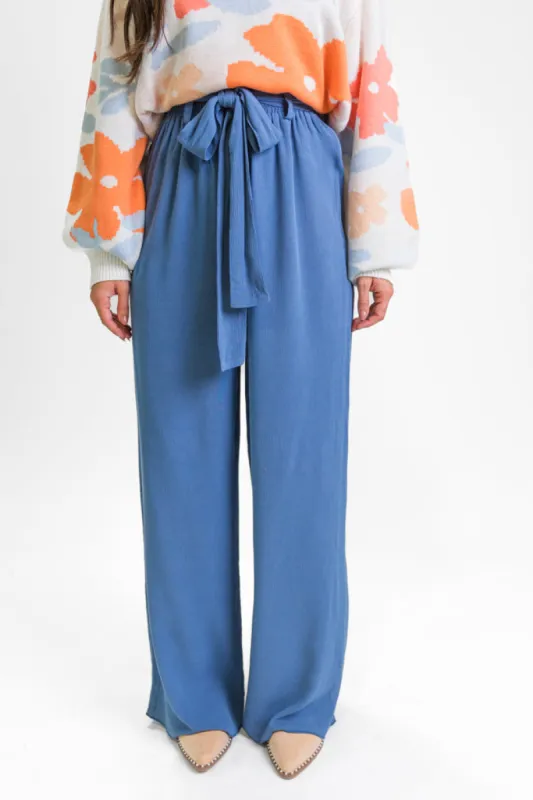 From My Heart Navy Waist Tie Belt Pants FINAL SALE made by Pink Lily