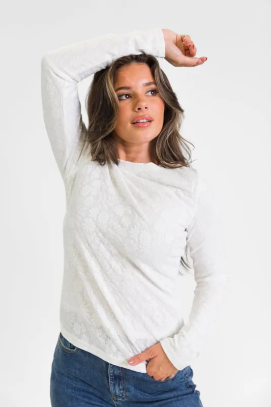 High Ambitions Ivory Floral Textured Knit Fitted Top  FINAL SALE sold by Pink Lily