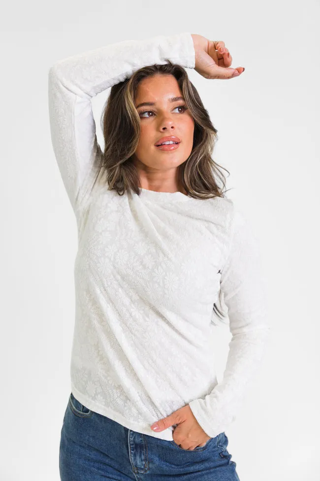 High Ambitions Ivory Floral Textured Knit Fitted Top FINAL SALE sold by Pink Lily