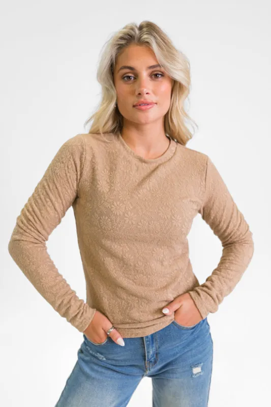 High Ambitions Brown Floral Textured Knit Fitted Top  FINAL SALE sold by Pink Lily
