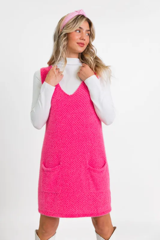 Keep Track Hot Pink Pocket Front Tank Sweater Dress FINAL SALE sold by Pink Lily