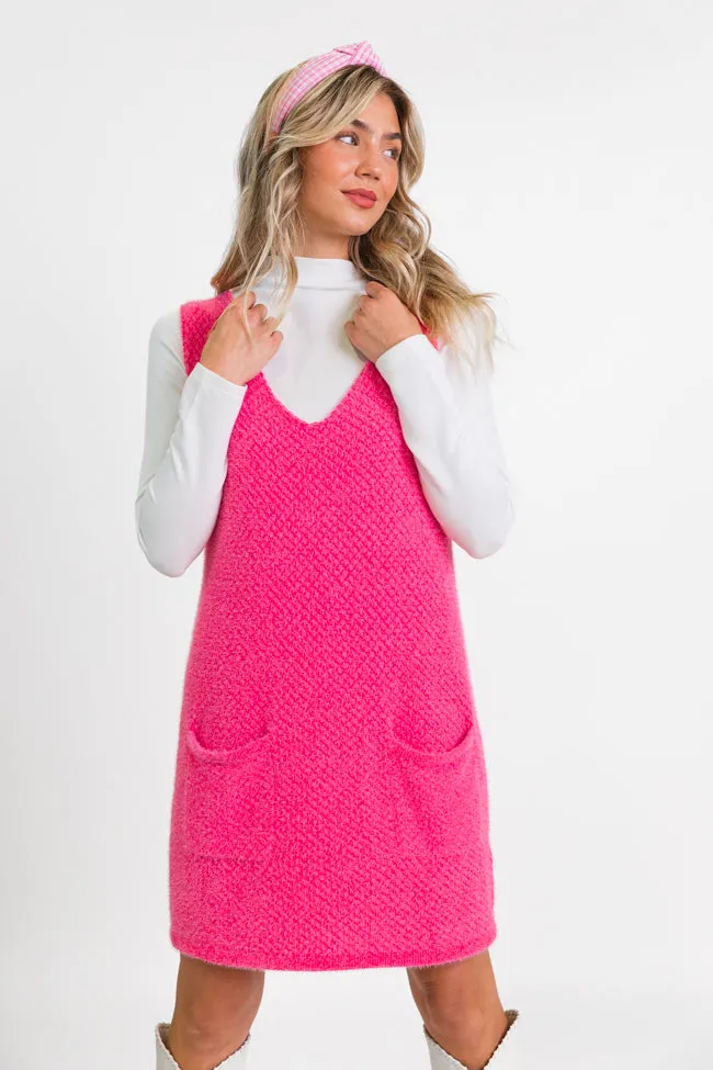Keep Track Hot Pink Pocket Front Tank Sweater Dress FINAL SALE sold by Pink Lily
