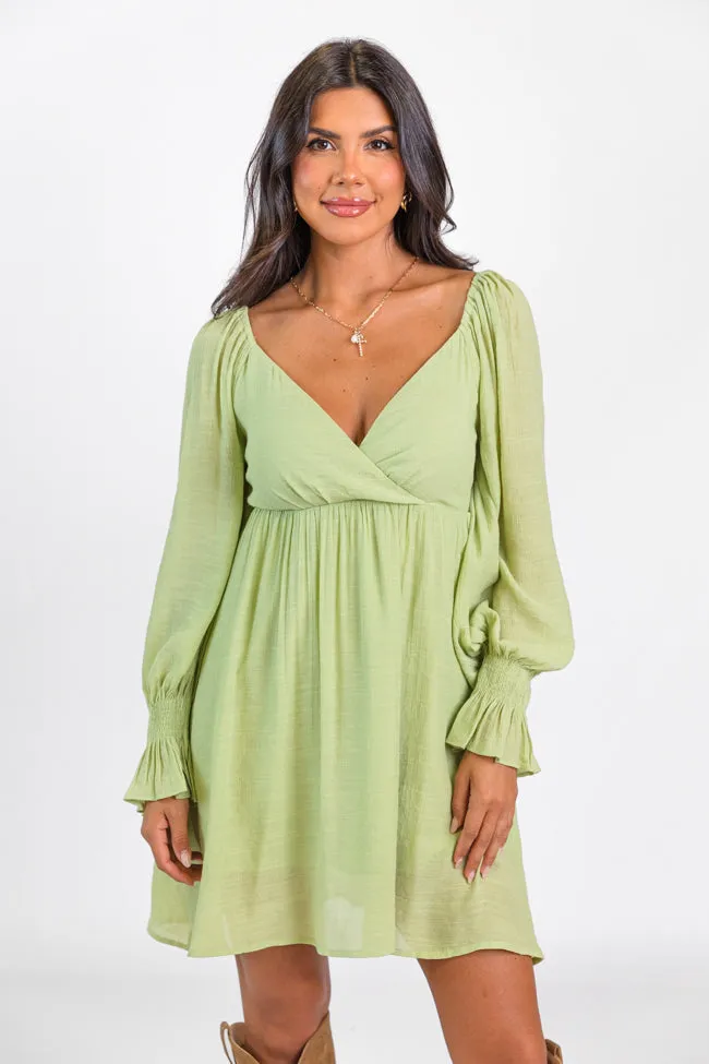 Just You Wait Green Surplice Neckline Mini Dress FINAL SALE sold by Pink Lily product image thumbnail 2