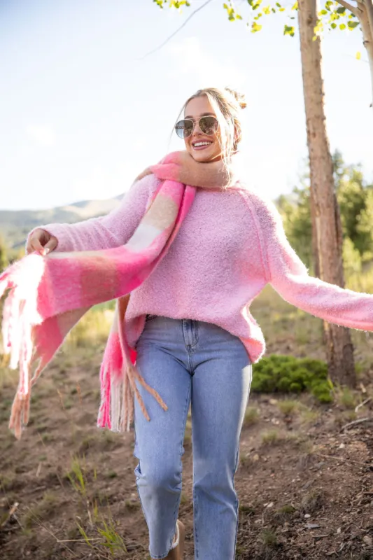 Pink and Tan Checkered Scarf sold by Pink Lily