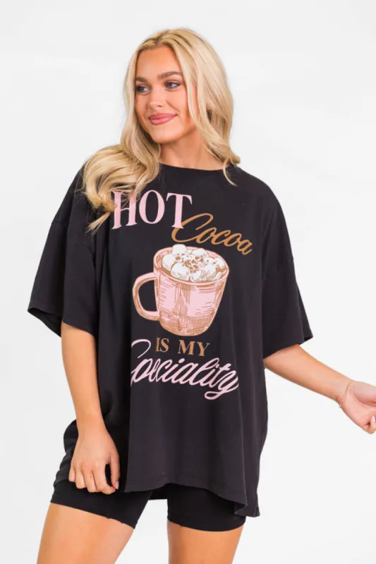 Hot Cocoa Is My Speciality Black Hyfve Oversized Graphic Tee sold by Pink Lily