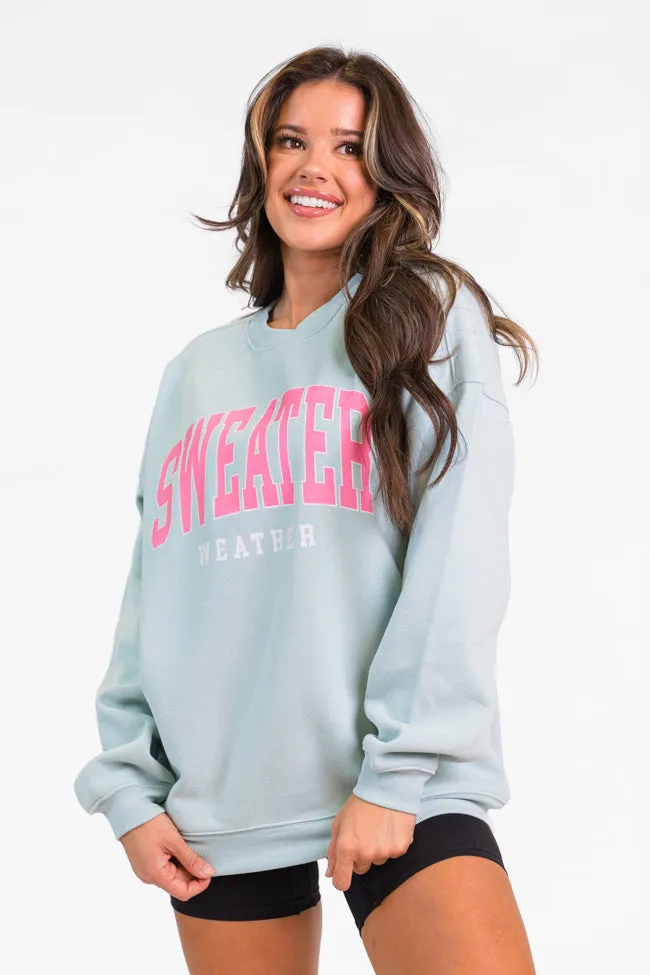 Sweater Weather Light Blue Oversized Graphic Sweatshirt DOORBUSTER sold by Pink Lily