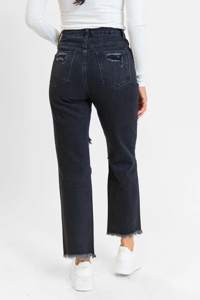 Megan Black Wash Distressed Straight Leg Mom Jeans FINAL SALE sold by Pink Lily product image thumbnail 4
