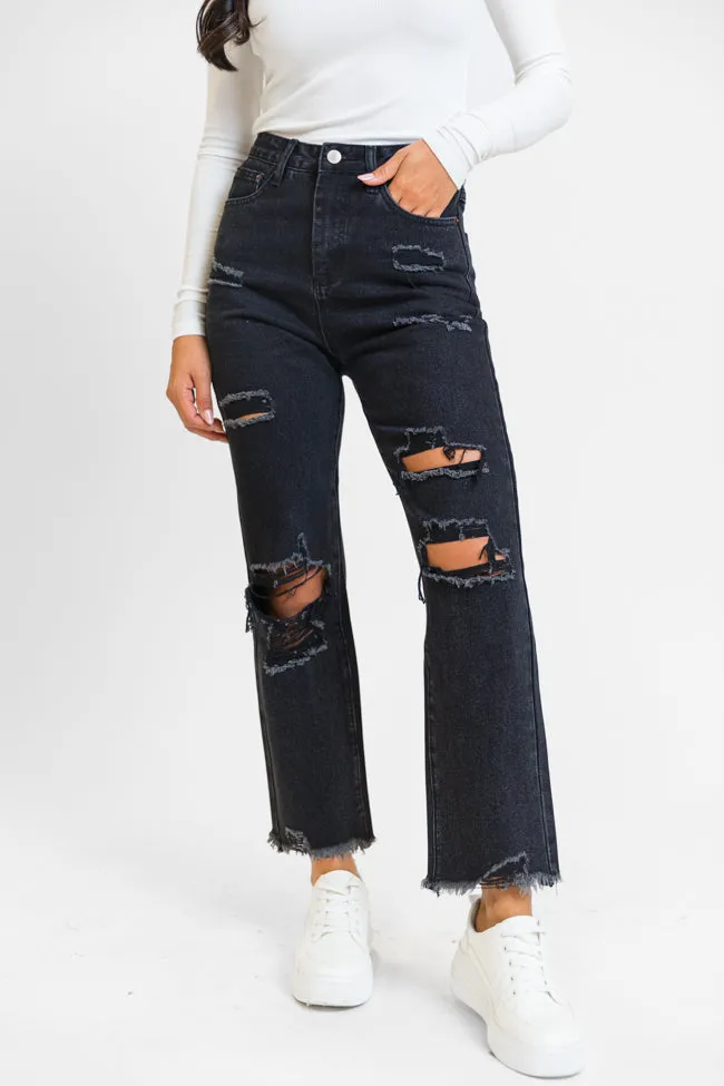 Megan Black Wash Distressed Straight Leg Mom Jeans FINAL SALE sold by Pink Lily product image thumbnail 2