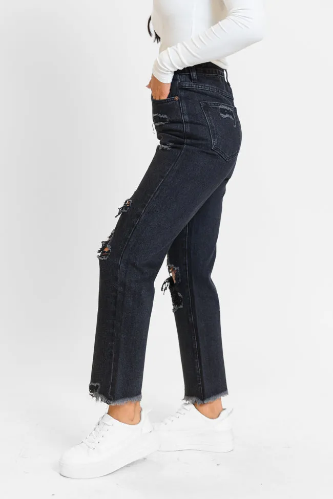 Megan Black Wash Distressed Straight Leg Mom Jeans FINAL SALE sold by Pink Lily product image thumbnail 3