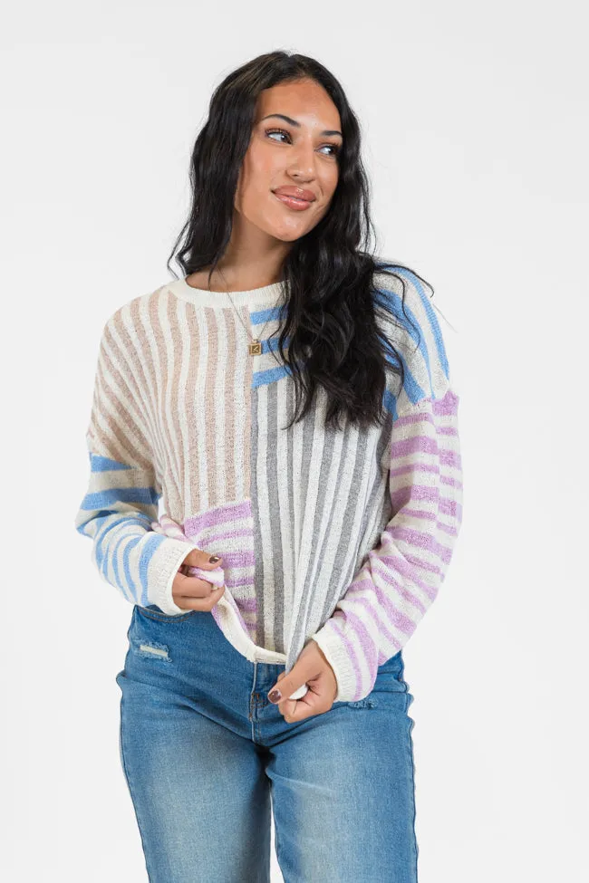 He Loves Me Taupe Multi Stripe Lightweight Sweater FINAL SALE sold by Pink Lily product image thumbnail 4
