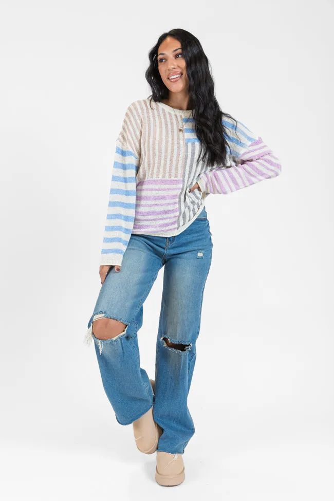 He Loves Me Taupe Multi Stripe Lightweight Sweater FINAL SALE sold by Pink Lily product image thumbnail 2