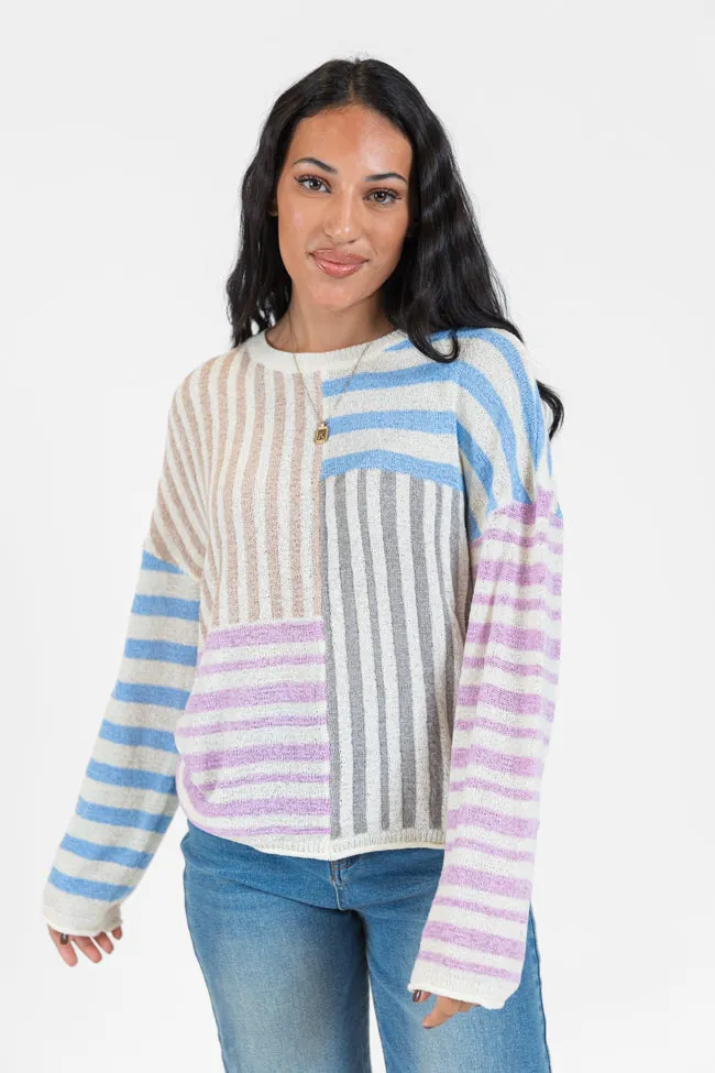 He Loves Me Taupe Multi Stripe Lightweight Sweater FINAL SALE sold by Pink Lily product image thumbnail 5
