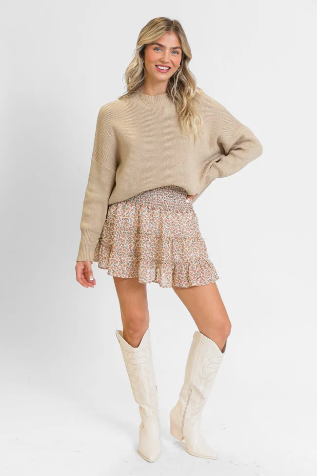 Through The Garden Ivory and Tan Floral Mini Skort sold by Pink Lily product image thumbnail 2