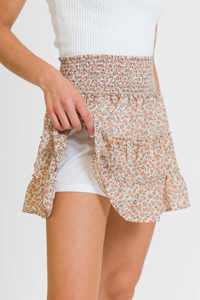 Through The Garden Ivory and Tan Floral Mini Skort sold by Pink Lily product image thumbnail 3