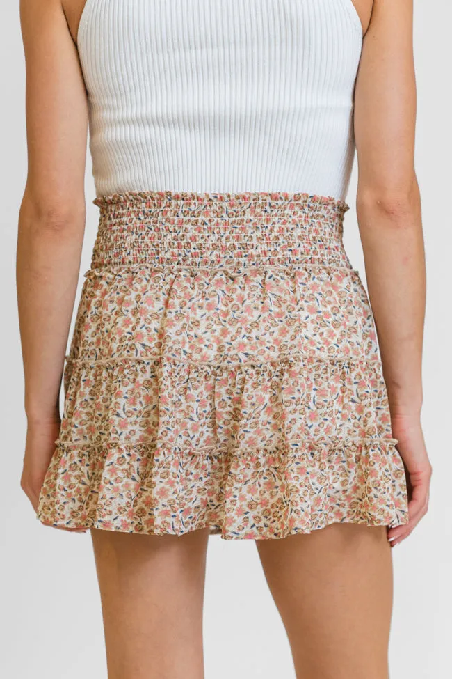Through The Garden Ivory and Tan Floral Mini Skort sold by Pink Lily product image thumbnail 5