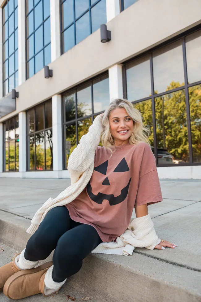 Pumpkin Face Chestnut Oversized Graphic Tee DOORBUSTER sold by Pink Lily product image thumbnail 2