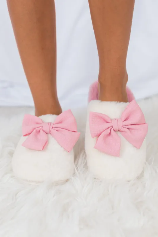 Pink Fur Bow Slippers sold by Pink Lily