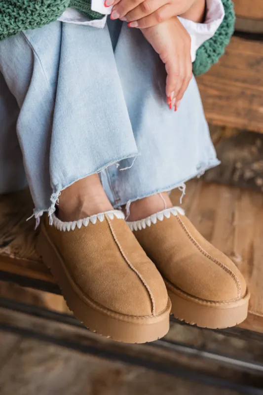 Gabbie Chestnut Embroidered Slip-On Booties sold by Pink Lily