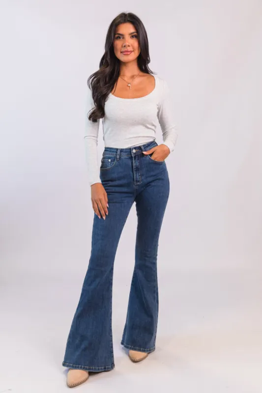 Maren Dark Wash Stretchy Flare Jeans FINAL SALE sold by Pink Lily