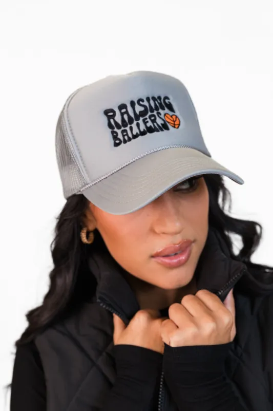 Raising Ballers Light Grey Trucker Hat SALE made by Pink Lily