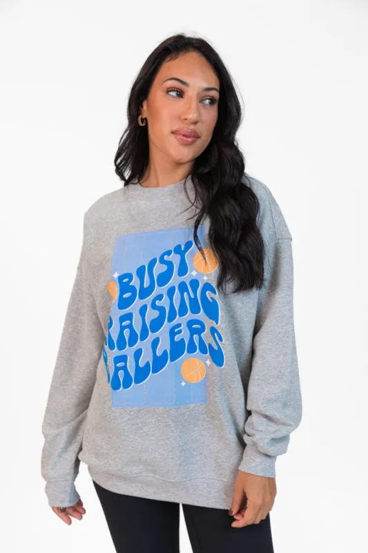 Busy Raising Ballers Light Grey Graphic Sweatshirt sold by Pink Lily
