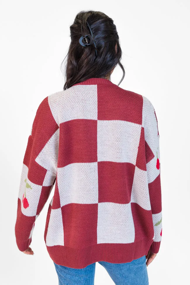 Cherry Much In Love Brick and White Multi Checkered Cardigan FINAL SALE sold by Pink Lily product image thumbnail 5