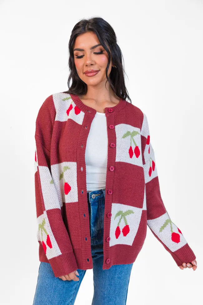 Cherry Much In Love Brick and White Multi Checkered Cardigan FINAL SALE sold by Pink Lily