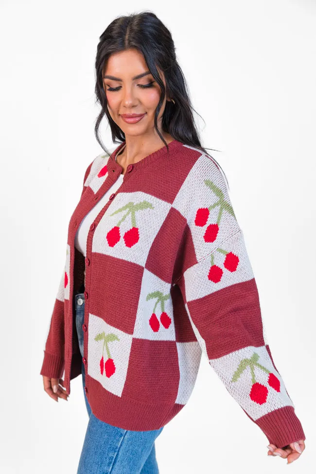 Cherry Much In Love Brick and White Multi Checkered Cardigan FINAL SALE sold by Pink Lily product image thumbnail 4