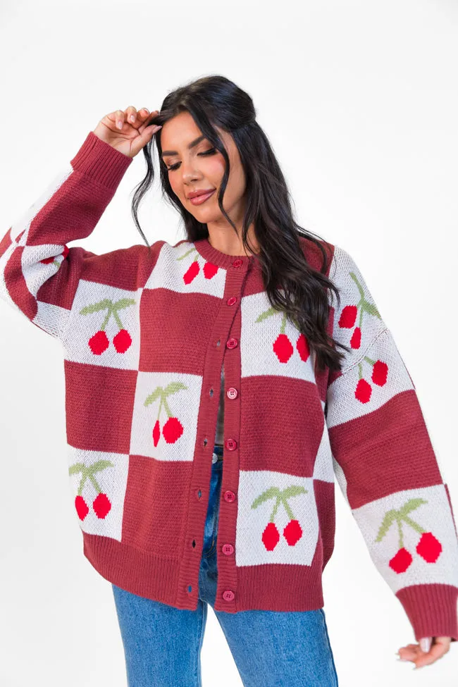 Cherry Much In Love Brick and White Multi Checkered Cardigan FINAL SALE sold by Pink Lily product image thumbnail 3