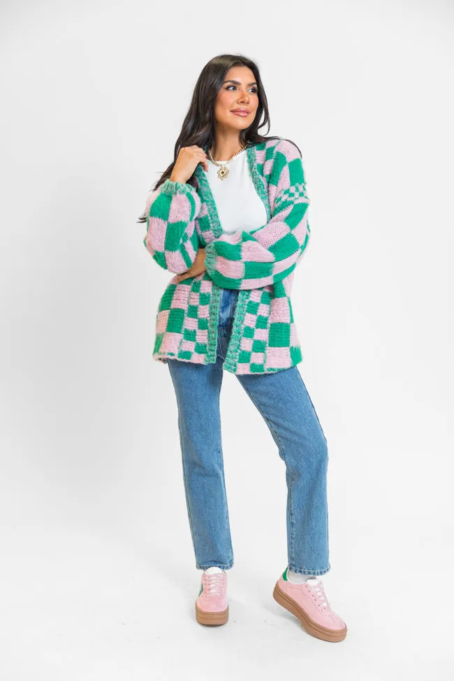 Atta Girl Pink and Green Checkered Cardigan sold by Pink Lily product image thumbnail 3