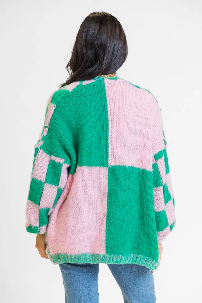 Atta Girl Pink and Green Checkered Cardigan sold by Pink Lily product image thumbnail 5