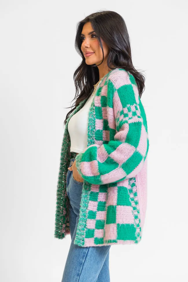 Atta Girl Pink and Green Checkered Cardigan sold by Pink Lily product image thumbnail 4