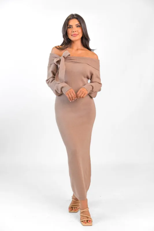 Ribbons and Bows Detail Mushroom Midi Dress FINAL SALE sold by Pink Lily