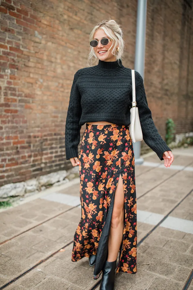 More Than Most Black Multi Side Slit Floral Maxi Skirt sold by Pink Lily