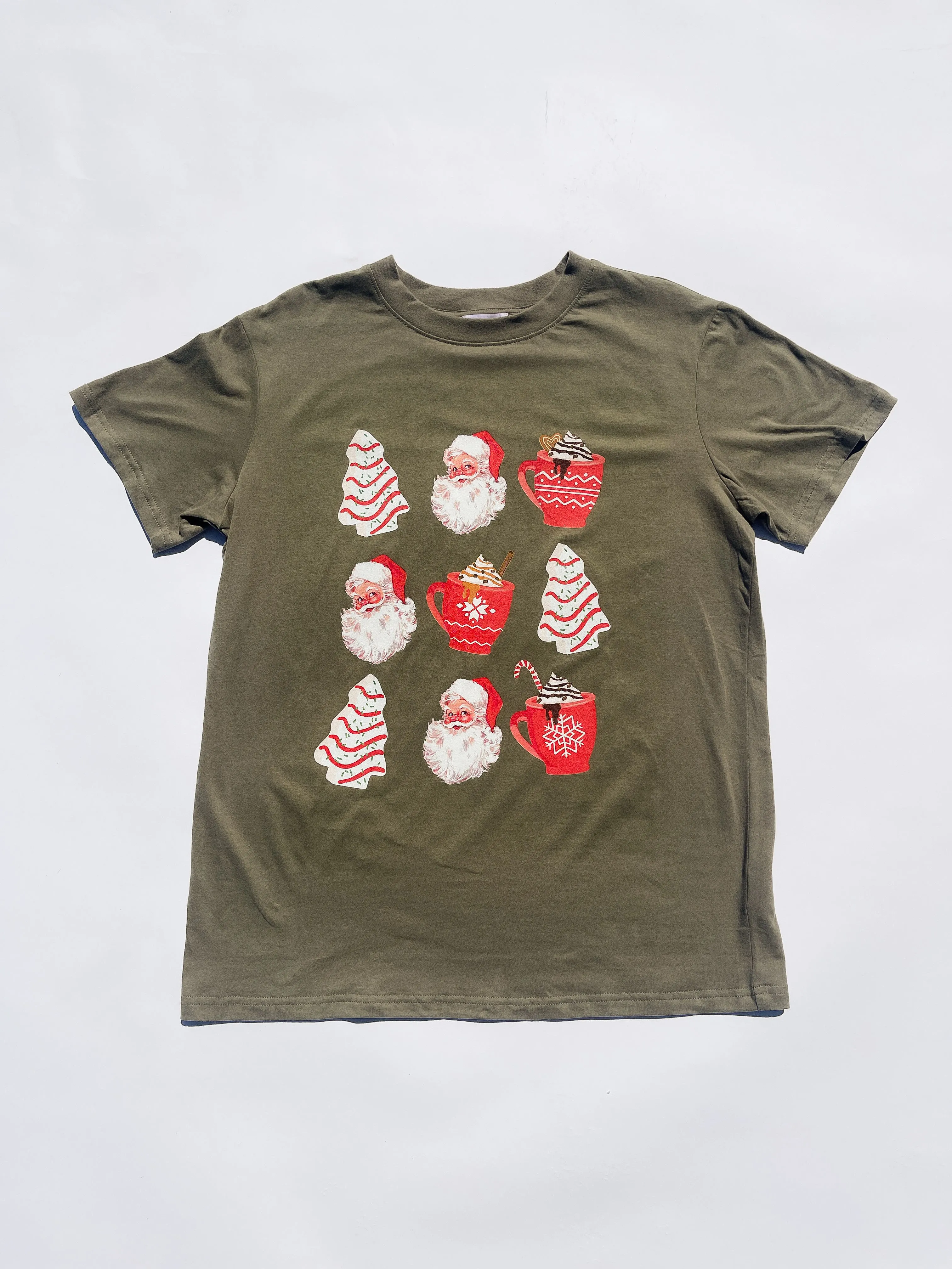Santa Christmas Cakes Olive Oversized Graphic Tee DOORBUSTER sold by Pink Lily